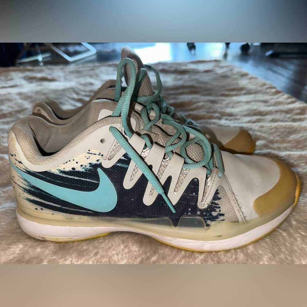 Nike Vapor 9.5 Tour Men's Tennis Shoes White Blue Yellow Size 7.5 Clay Court